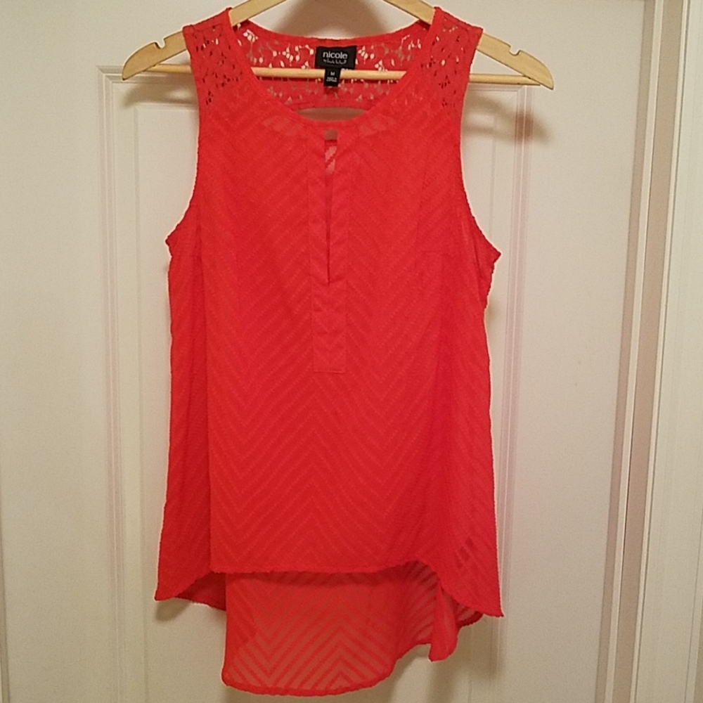 ❤️ 2 for $15 ❤️ Nicole by Nicole Miller Red High-Low Blouse Medium - Picture 2 of 8